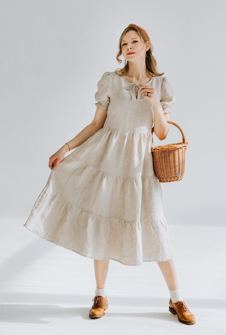 Lniana sukienka ALICE -S- naturalny – dostępna od ręki