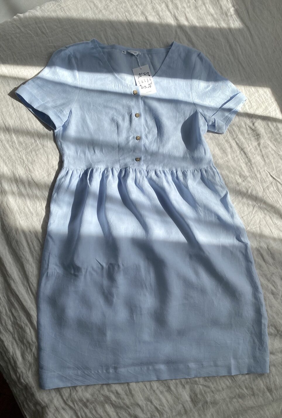Lniana sukienka HELENA – XL – baby blue – dostępna od ręki