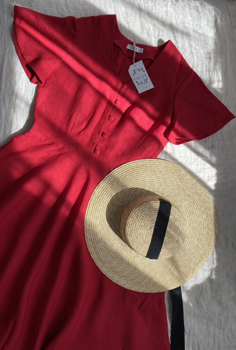 Lniana sukienka AUREA- rozm S, XL- czerwona papryka – dostępna od ręki